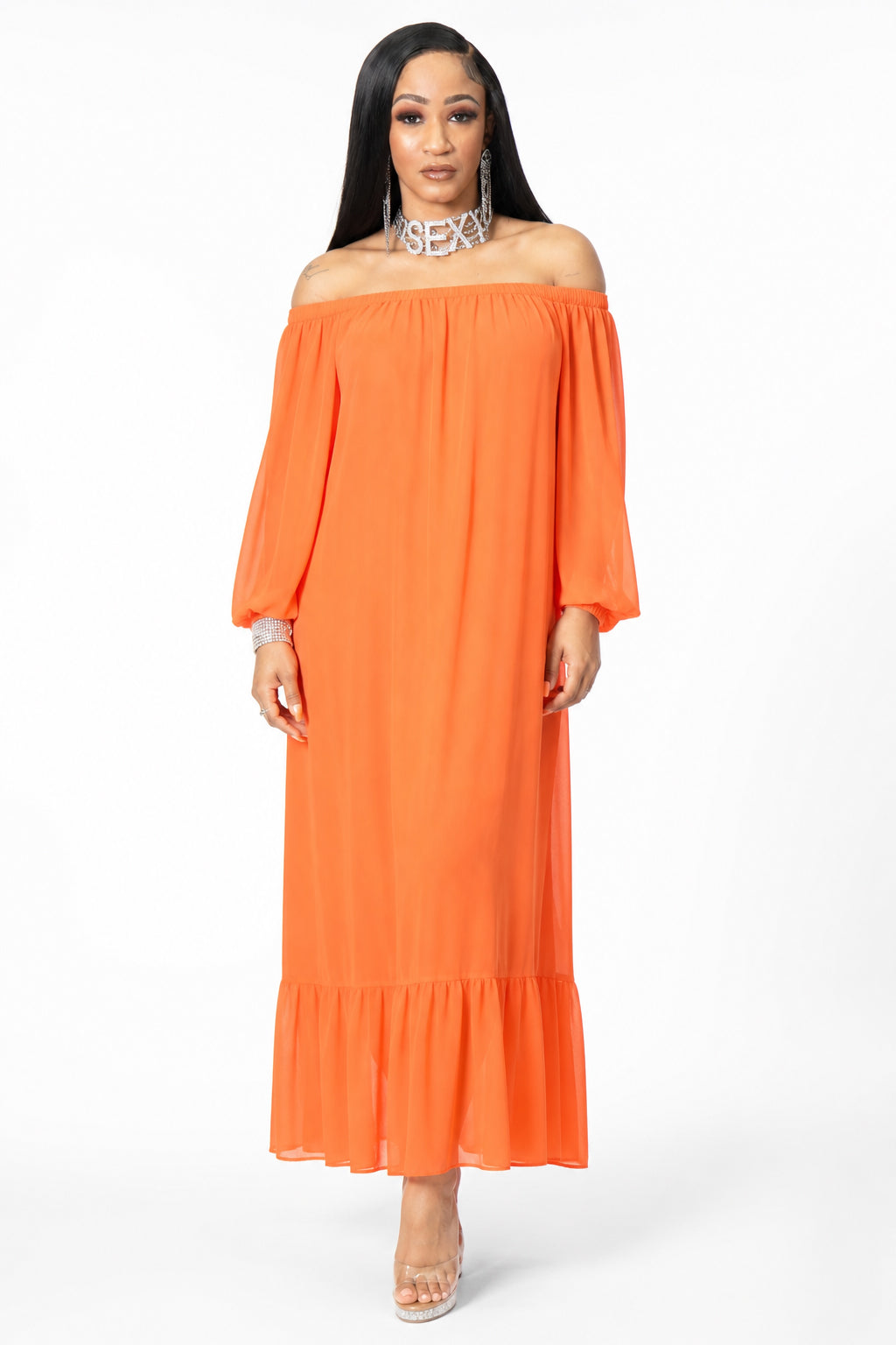 orange off the shoulder maxi dress Azura | | Womens shoulder design Ella Orange Off Shoulder Formal