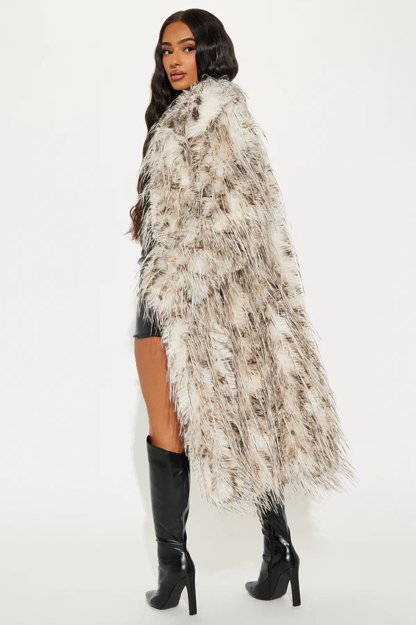 Grand Bazaar Faux Fur Coat - Ivory/combo - On the Runway Fashion