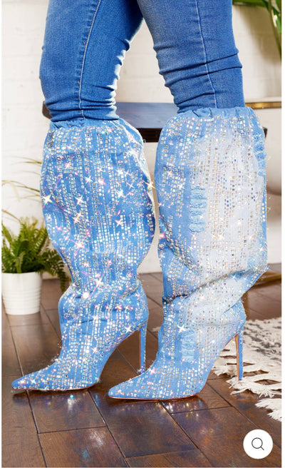 Denim Abstract Bling Point Toe