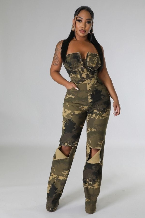 Sweetheart Tube Army Fatigue Jumper - On the Runway Fashion