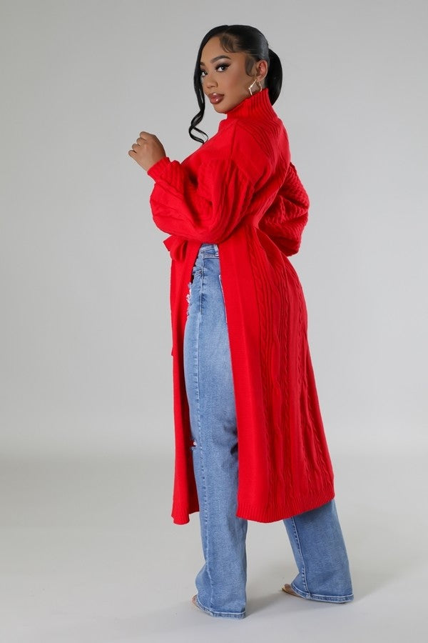 Split Sides oversized sweater top with belt - On the Runway Fashion