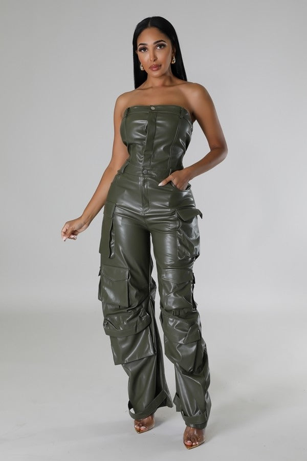 Olive Cargo style jumpsuit - On the Runway Fashion