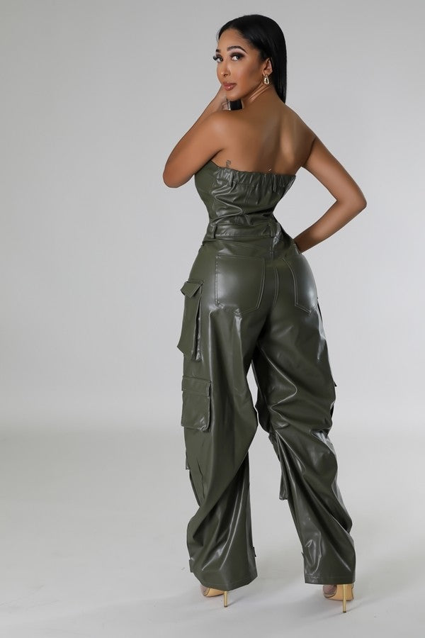 Olive Cargo style jumpsuit - On the Runway Fashion