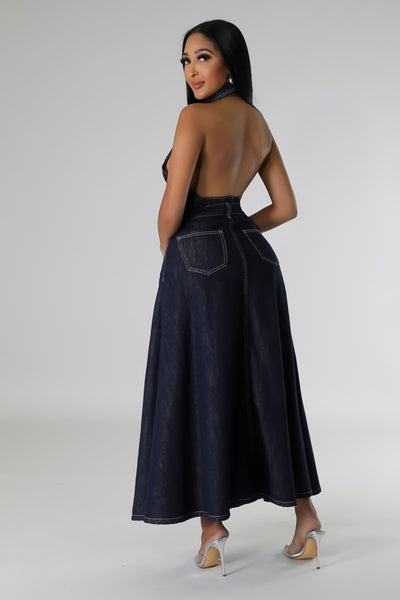 high-waisted denim skirt