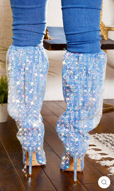 Denim Abstract Bling Point Toe