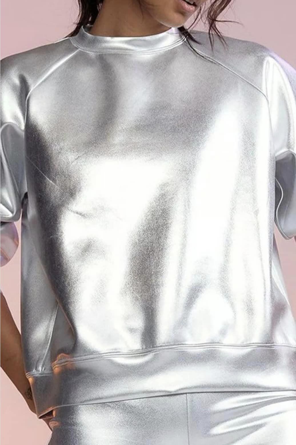 metallic silver sweatshirt - On the Runway Fashion