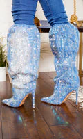 Denim Abstract Bling Point Toe
