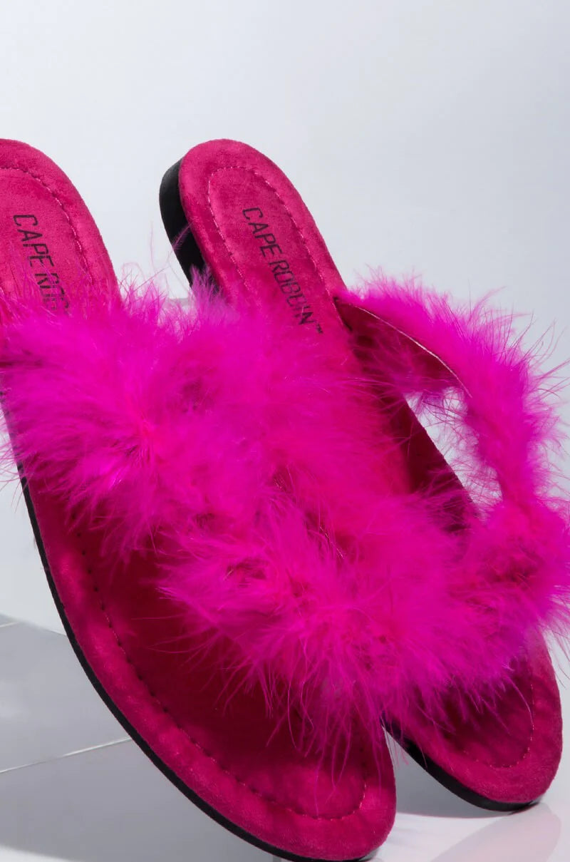 Gale Fucshia Feather Furry Flip - On the Runway Fashion