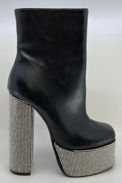 Extra Glammed Embellished Platform Booties - Black