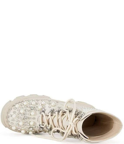TWINKLEY-BONE PEARL COMBAT BOOTIE - On the Runway Fashion