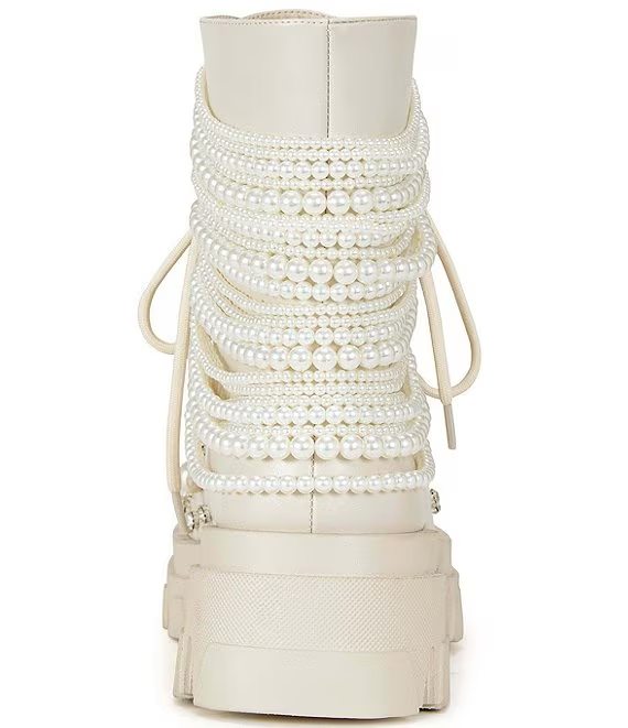 TWINKLEY-BONE PEARL COMBAT BOOTIE - On the Runway Fashion