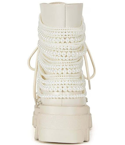TWINKLEY-BONE PEARL COMBAT BOOTIE - On the Runway Fashion