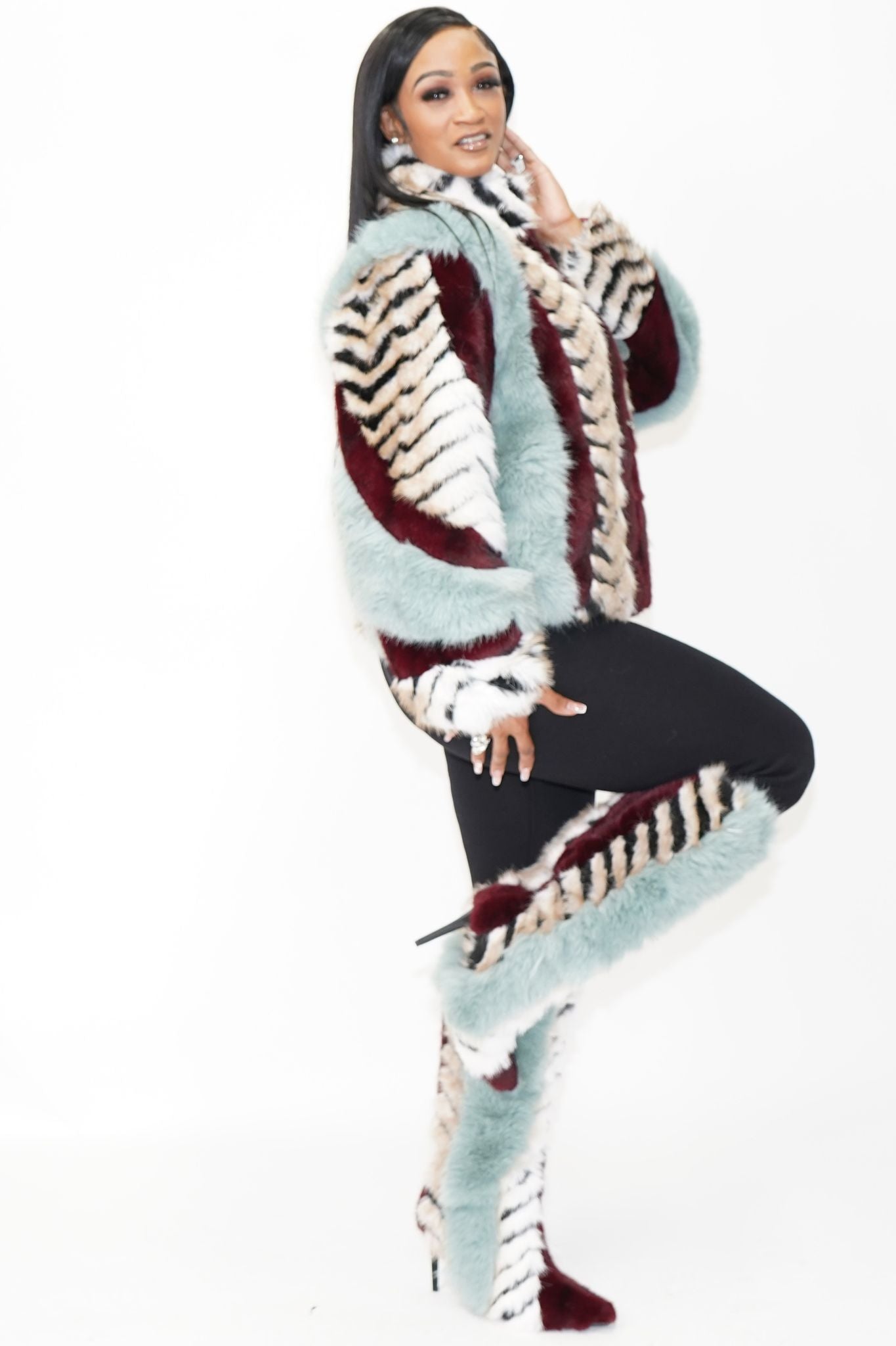 BRIASH BLUE MULTI FUR HIDDEN WEDGE BOOTIE - On the Runway Fashion