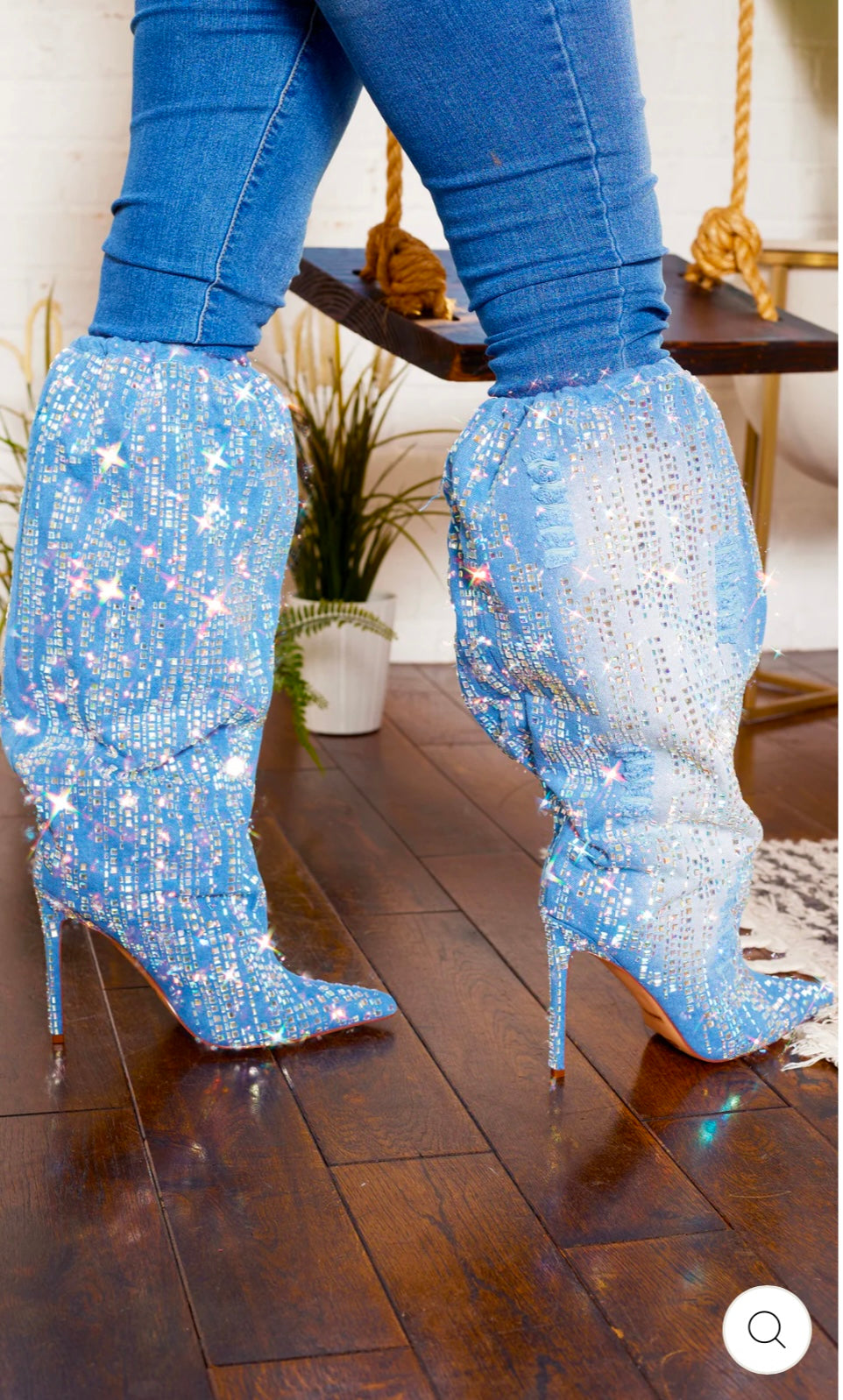 Denim Abstract Bling Point Toe
