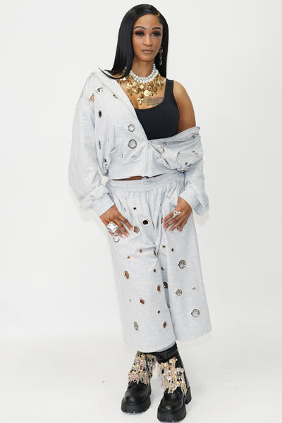 Eyelet Tracksuit Bottoms Grey - On the Runway Fashion