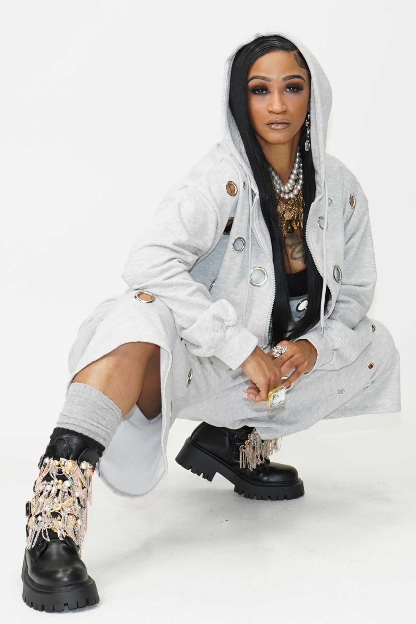 Eyelet Tracksuit Bottoms Grey - On the Runway Fashion