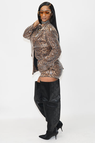 Celine Sequin Leopard Blazer - Brown Combo - On the Runway Fashion