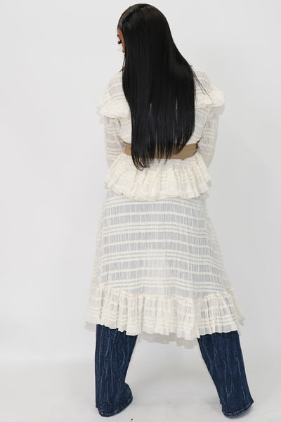 Slit Sleeve Ruffle Hem Contrast Trench - On the Runway Fashion