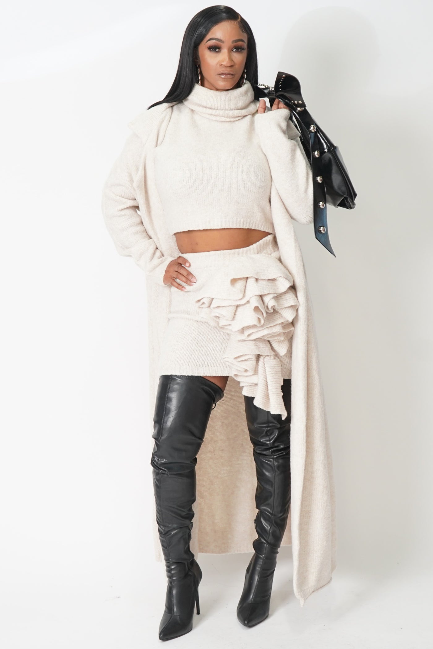 3-Piece Cardigan Skirt Set