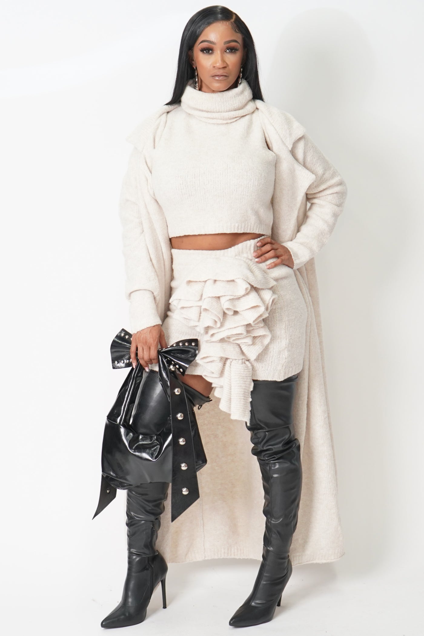 3-Piece Cardigan Skirt Set