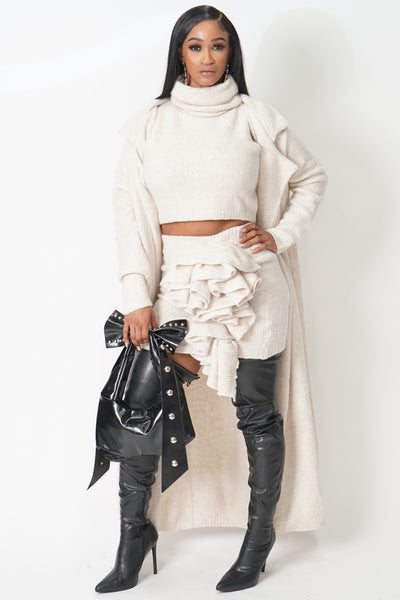 3-Piece Cardigan Skirt Set