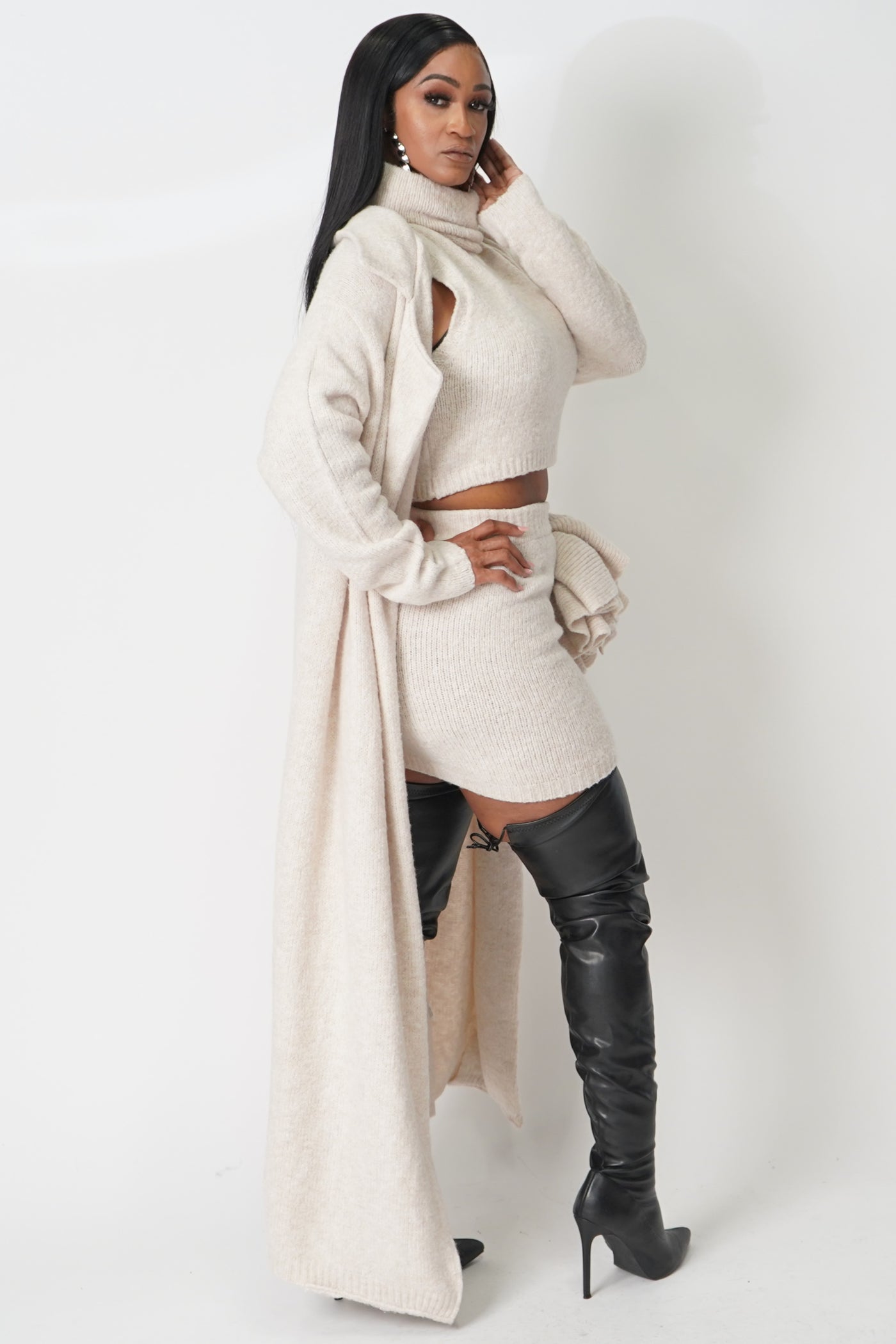 3-Piece Cardigan Skirt Set