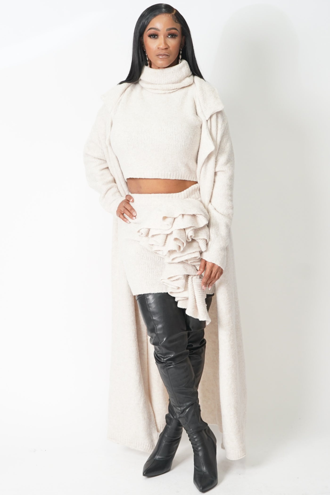 3-Piece Cardigan Skirt Set