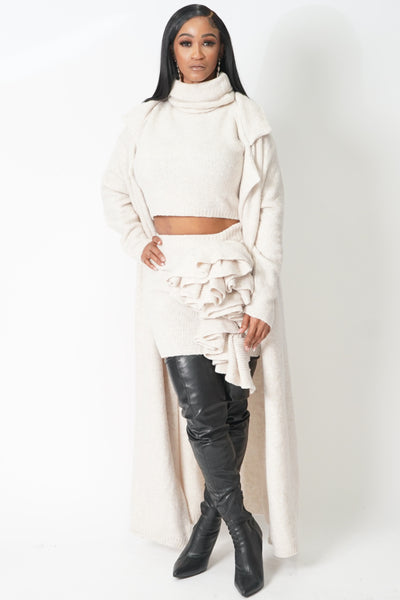 3-Piece Cardigan Skirt Set