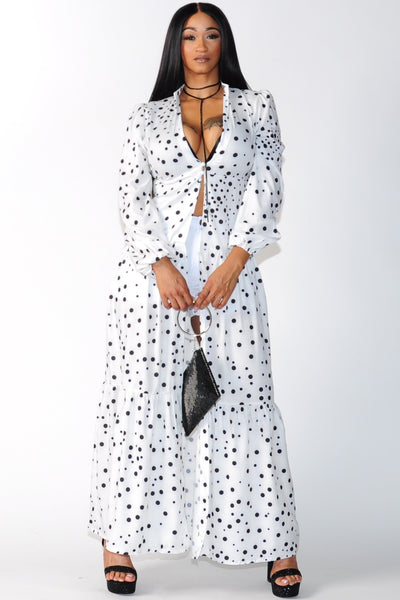Polka Dot Long Sleeve Button Front Maxi Dress - On the Runway Fashion