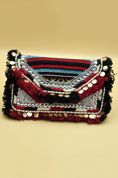 Angelica Multicolored Jacquard Coin Bohemian Bag - On the Runway Fashion