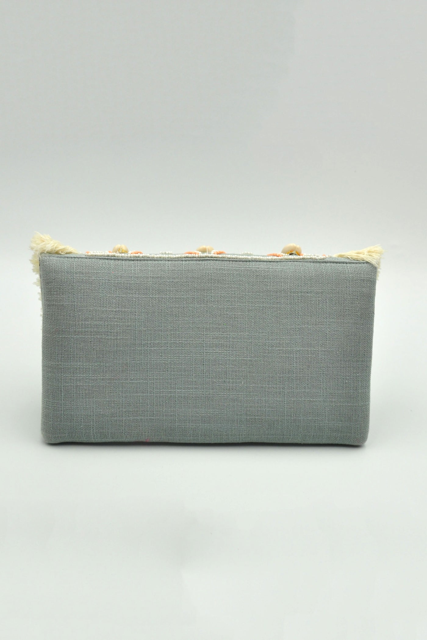 Handmade Jute Clutch Bag – Embroidered Coin Pattern with Beaded Decoration