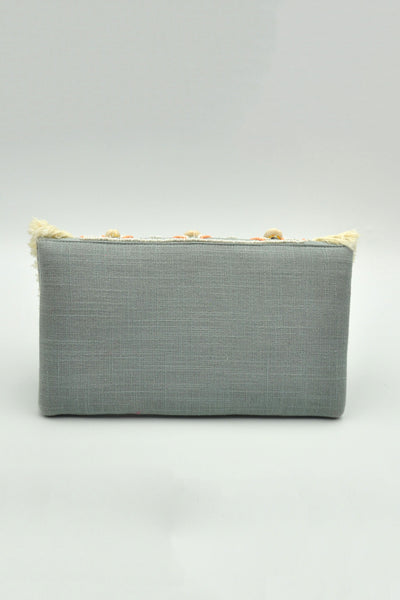 Handmade Jute Clutch Bag – Embroidered Coin Pattern with Beaded Decoration