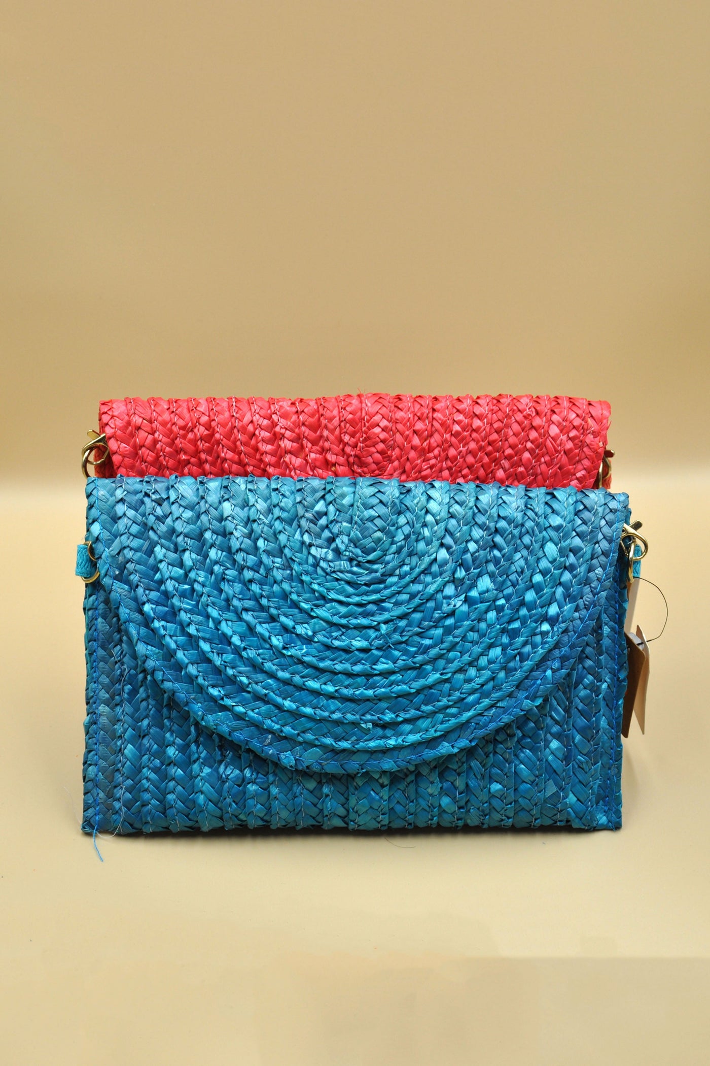 Turquoise Woven Straw Clutch