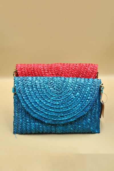 Turquoise Woven Straw Clutch