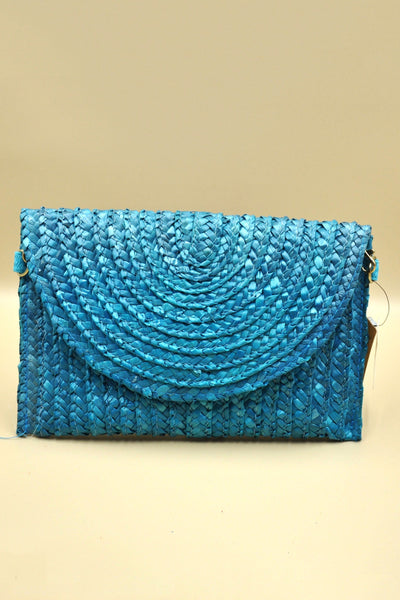 Turquoise Woven Straw Clutch