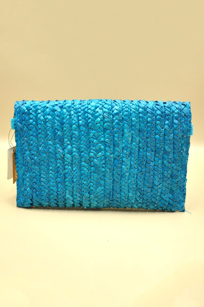 Turquoise Woven Straw Clutch
