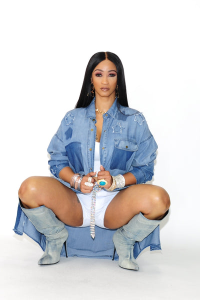 Distressed Light Blue Vintage Denim Long Jean Jacket Coat - On the Runway Fashion