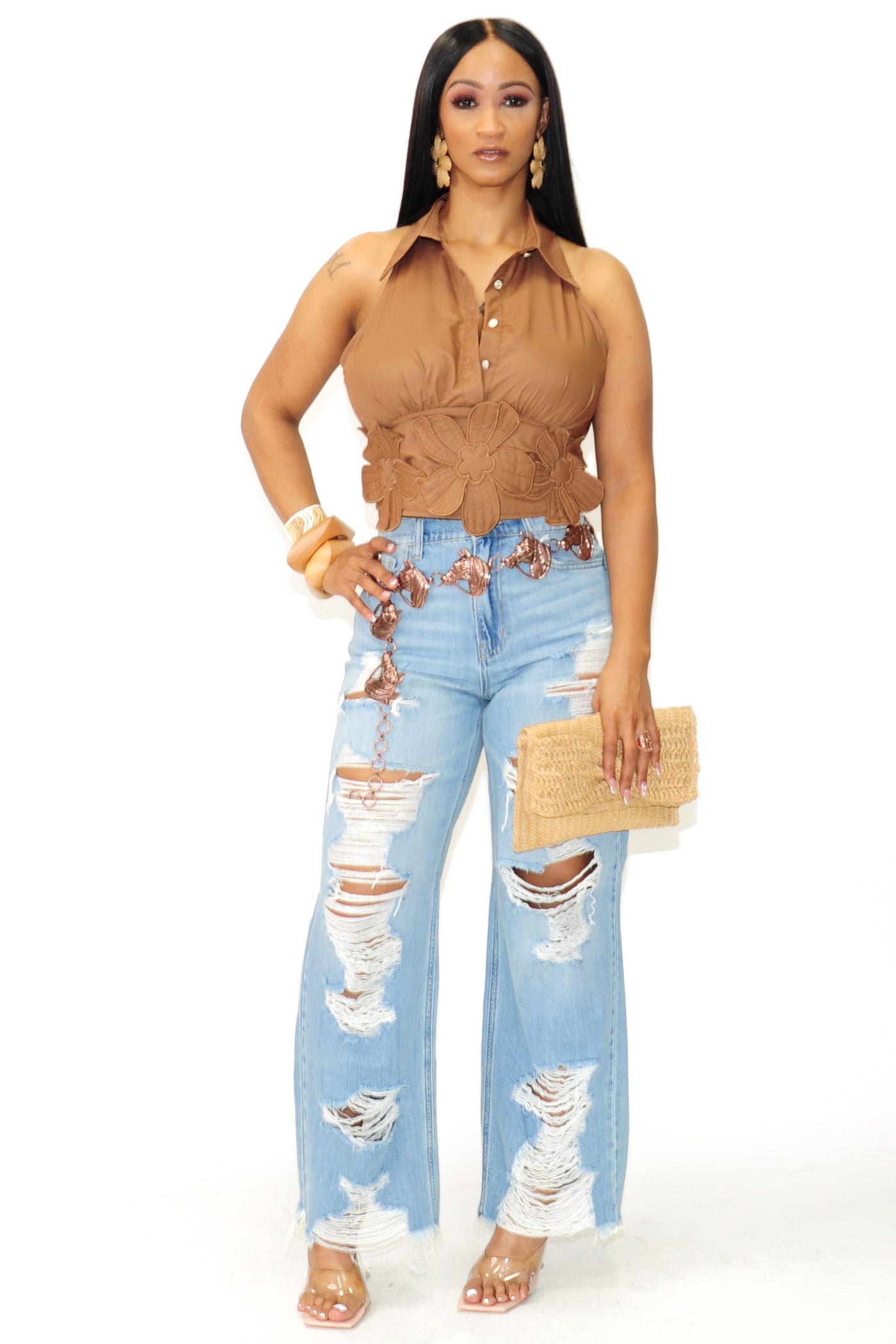 Swept Away Ripped Non Stretch Straight Leg Jeans - On the Runway Fashion