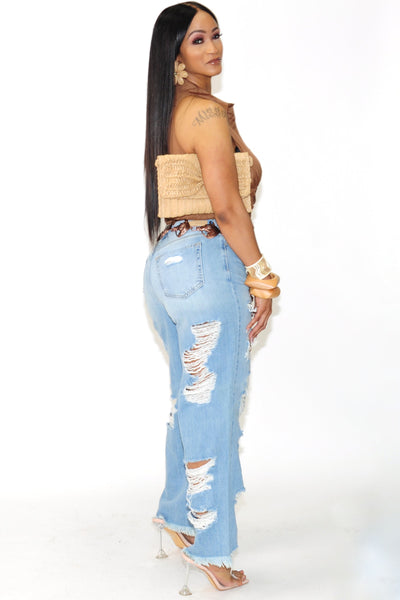 Swept Away Ripped Non Stretch Straight Leg Jeans - On the Runway Fashion