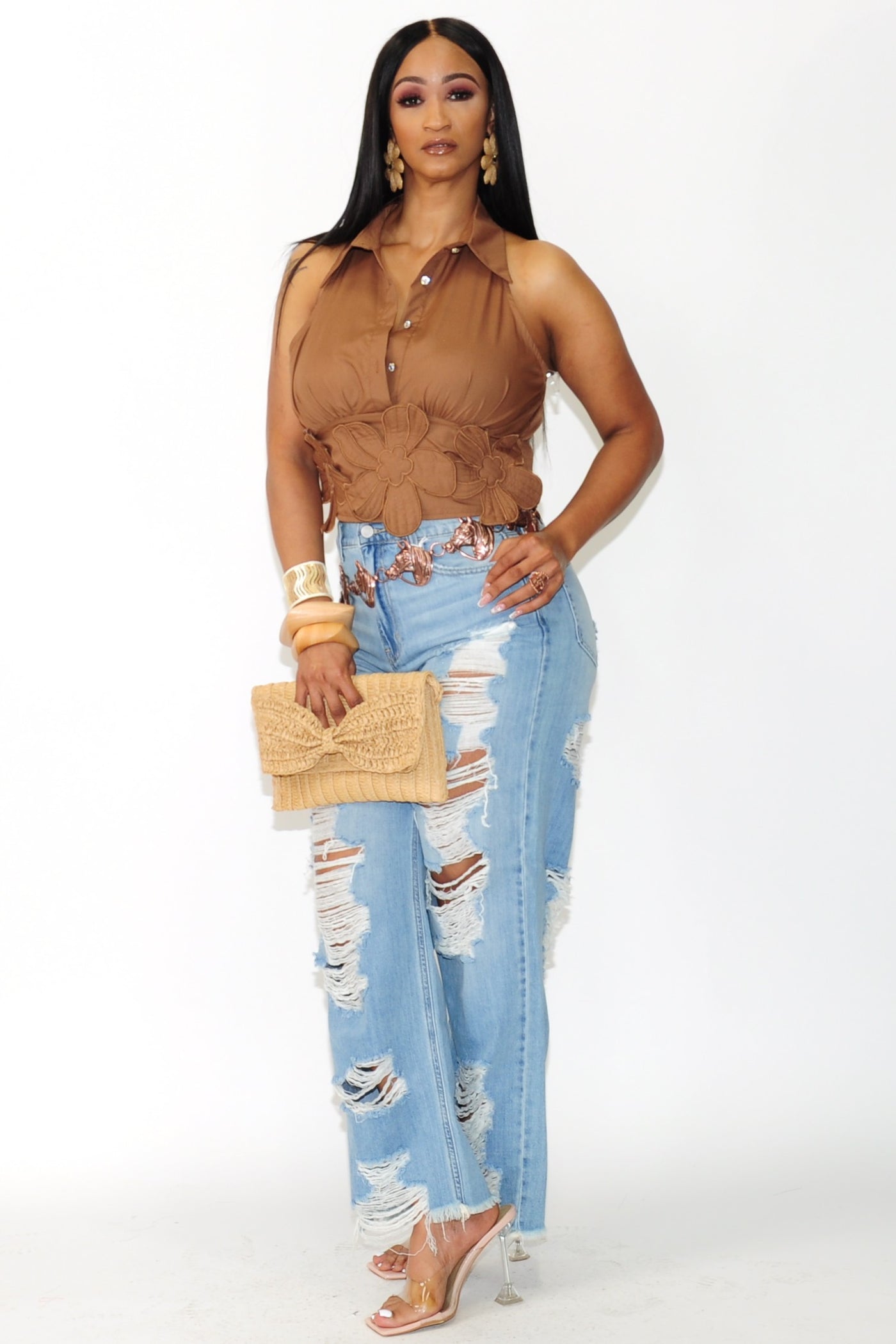 Swept Away Ripped Non Stretch Straight Leg Jeans - On the Runway Fashion