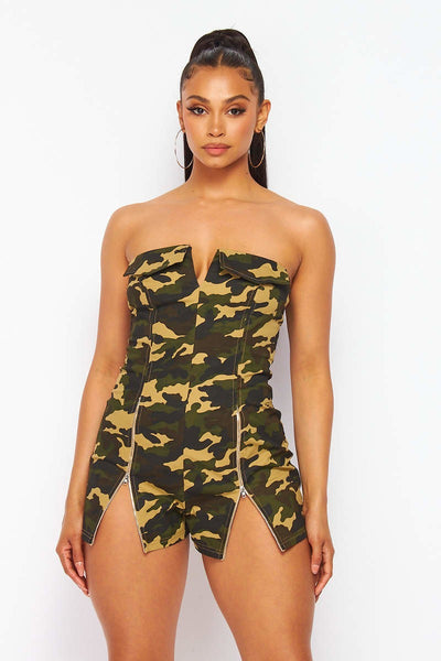 Camouflage Romper - On the Runway Fashion