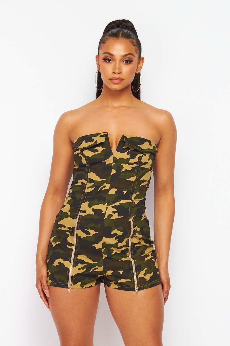 Camouflage Romper - On the Runway Fashion