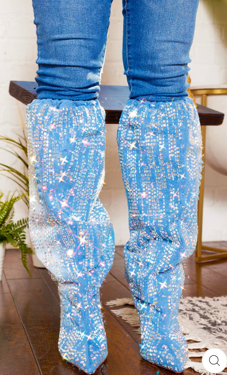 Denim Abstract Bling Point Toe