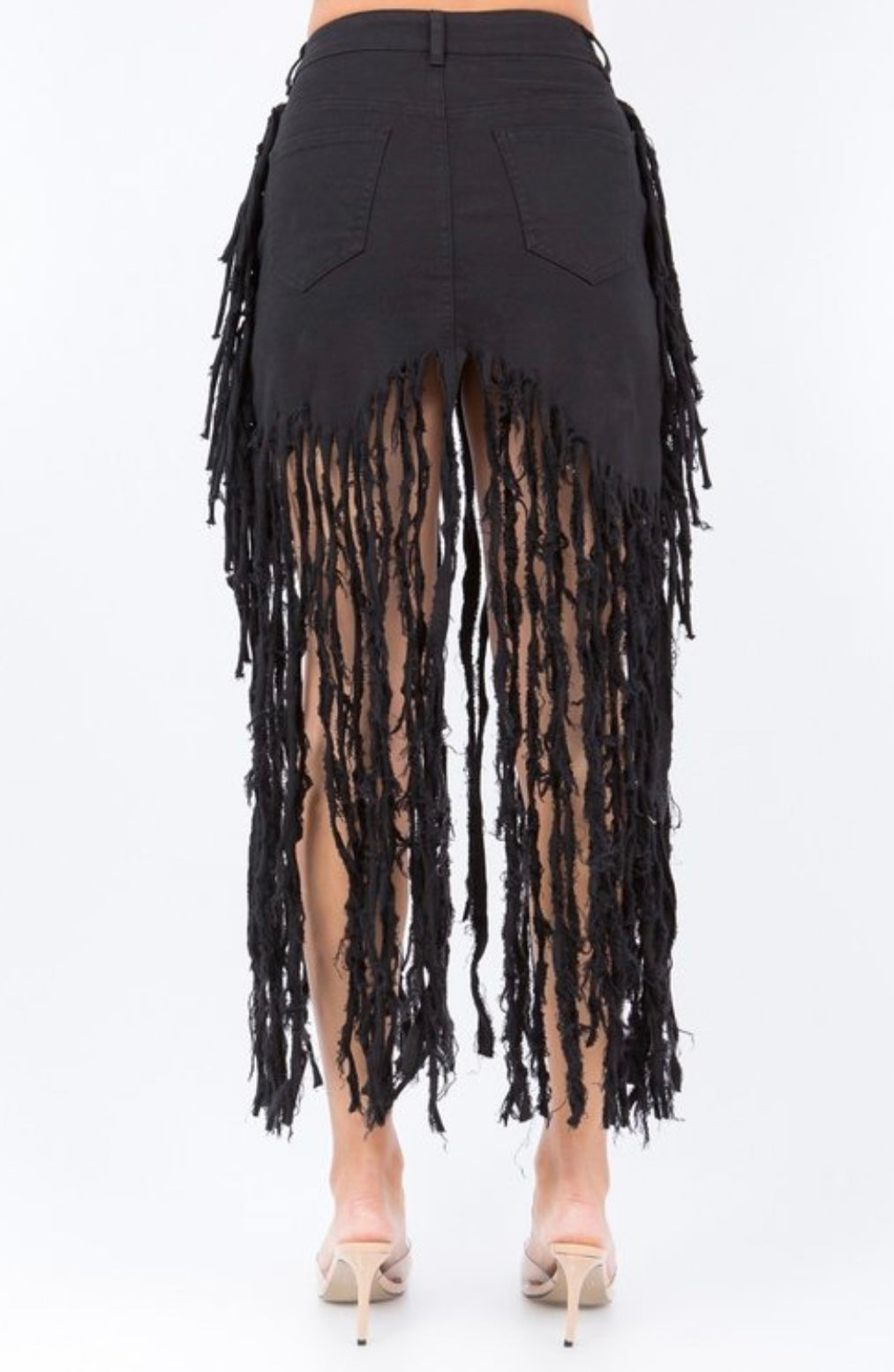 PLUS SIZE LONG FRINGE SLIM SKIRTS - BUTTON WAIST - On the Runway Fashion