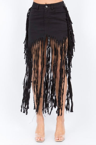 PLUS SIZE LONG FRINGE SLIM SKIRTS - BUTTON WAIST - On the Runway Fashion