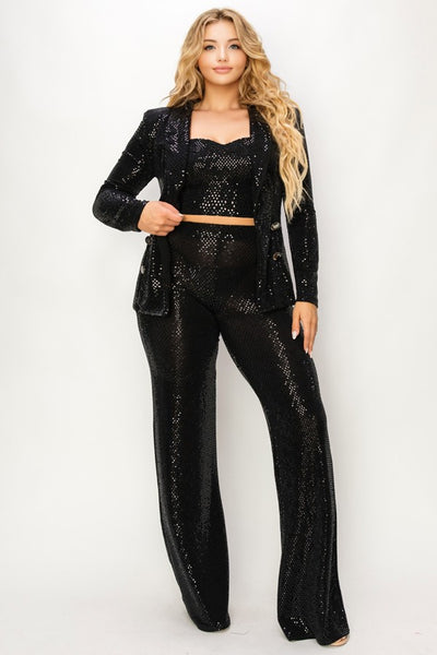3 pc sequin pant set - On the Runway Fashion