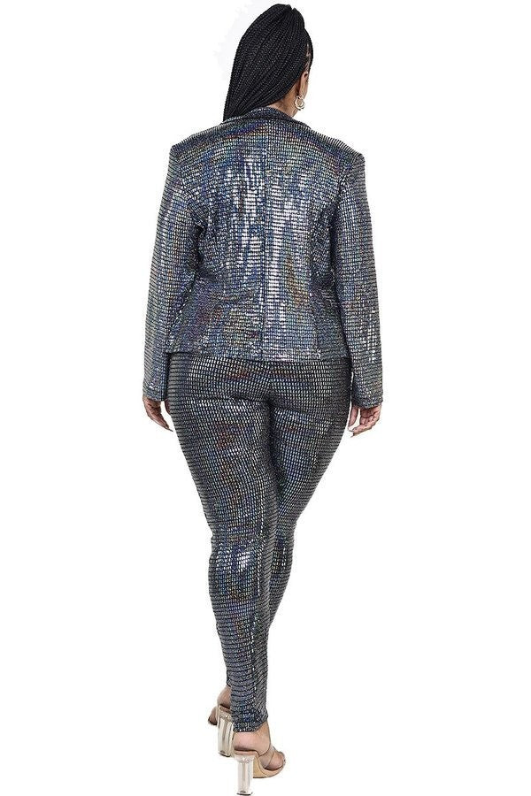 2 pc metallic pant set Sequin - On the Runway Fashion
