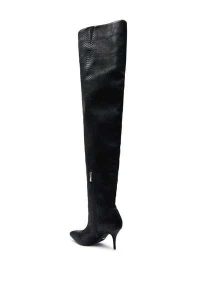 AZALEA WANG HALINA BLACK SNAKE THIGH HIGH BOOT