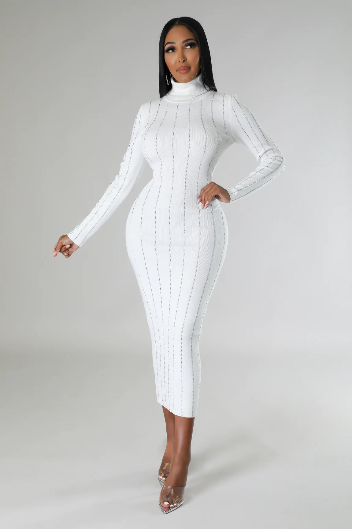 SHIMMERING RHINESTONE DRESS White - On the Runway Fashion
