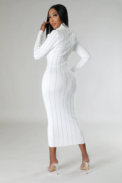 SHIMMERING RHINESTONE DRESS White - On the Runway Fashion